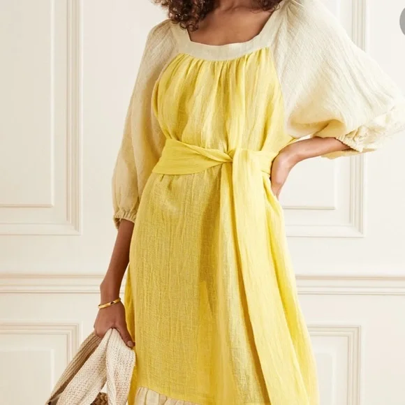 LISA MARIE FERNANDEZ LMF Laure belted linen-blend gauze midi dress - Picture 6 of 14